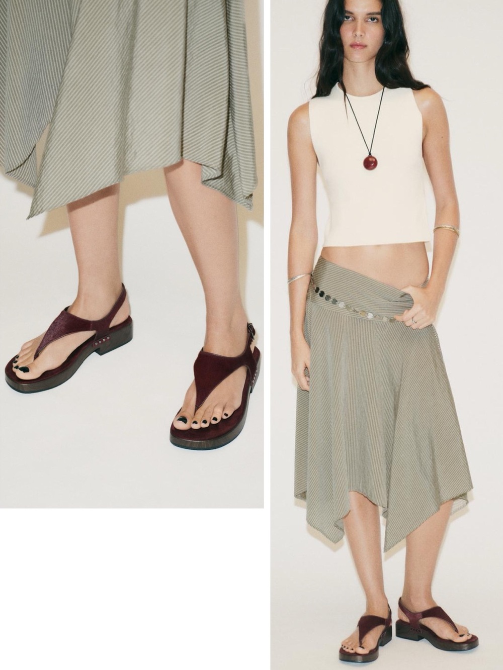 Zara Leather Strap Sandals With Rivets Burgundy Red Platform Sheep Skin Size 10 - Picture 4 of 15